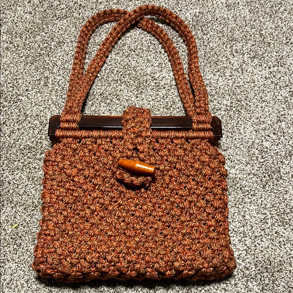 Handmade Vtg. Crochet Macrame 1960/70’s Satin lined purse  Ex. Cond